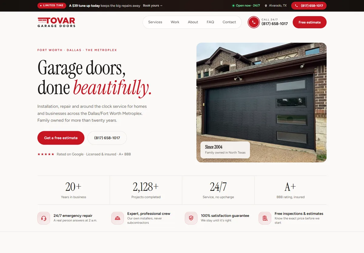 Tovar Garage Doors website built by Trikrypt